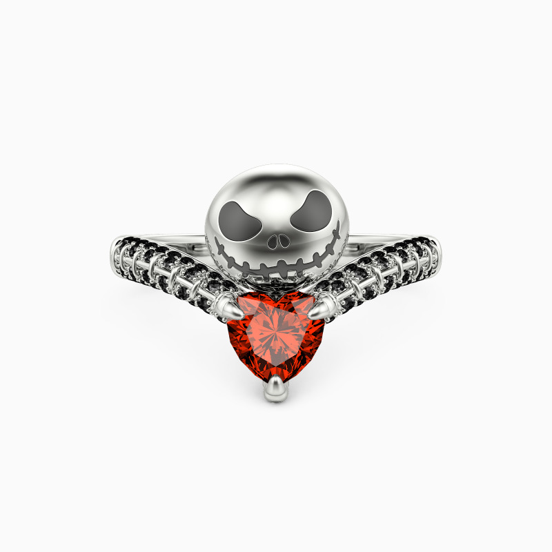 "Heart Of The Skeleton" Heart Cut Side Stone Engagement Ring