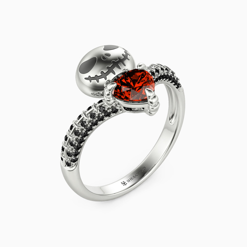 "Heart Of The Skeleton" Heart Cut Side Stone Engagement Ring