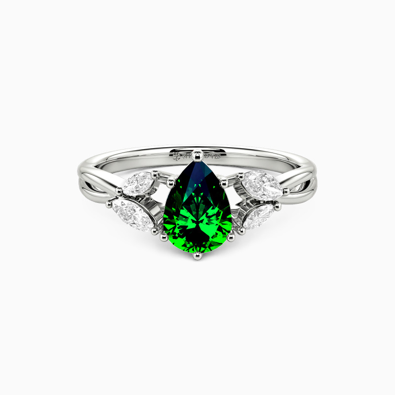 "Sun Glint" 0.8ct Pear Cut Side Stone Engagement Ring