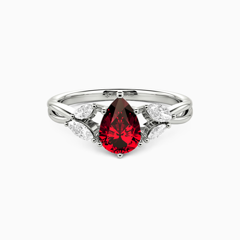 "Sun Glint" 0.8ct Pear Cut Side Stone Engagement Ring