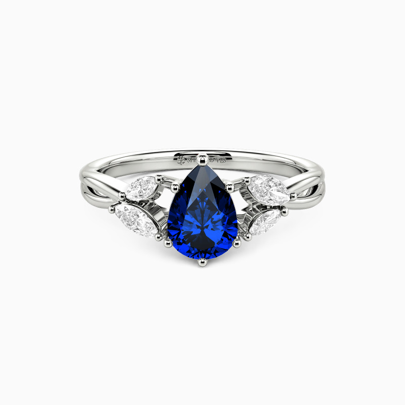 "Sun Glint" 0.8ct Pear Cut Side Stone Engagement Ring