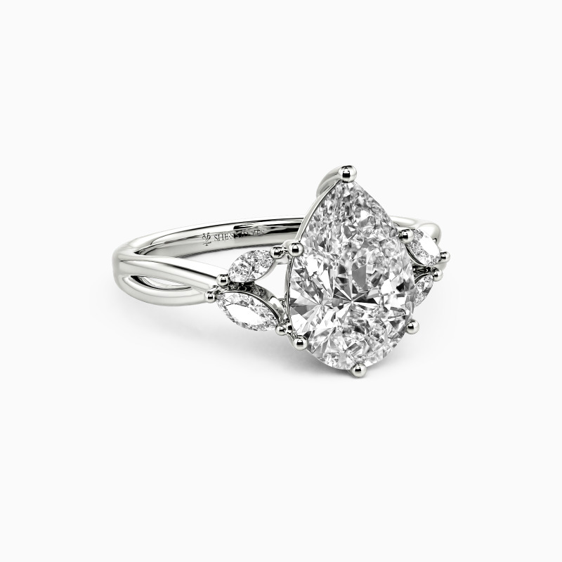 "Sun Glint" 2ct Pear Cut Side Stone Engagement Ring