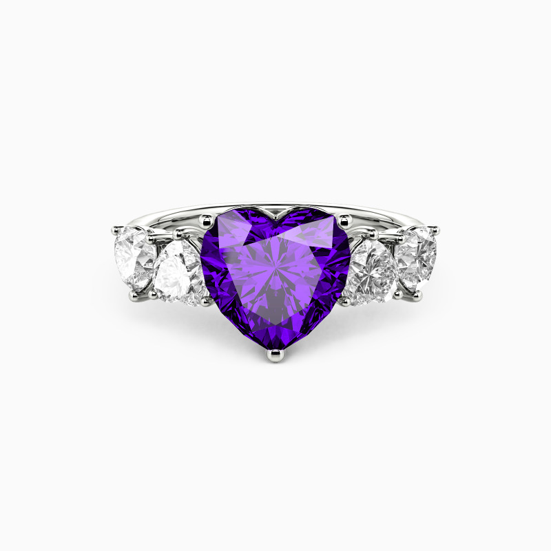 "Face To Your Heart" Heart Cut Side Stone Engagement Ring