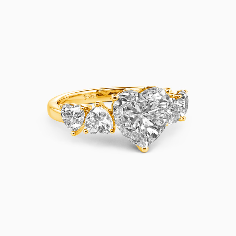 "Face To Your Heart" Heart Cut Side Stone Engagement Ring