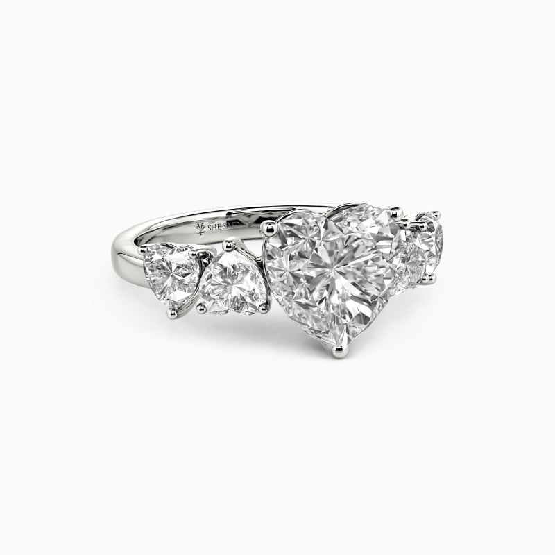 "Face To Your Heart" Heart Cut Side Stone Engagement Ring