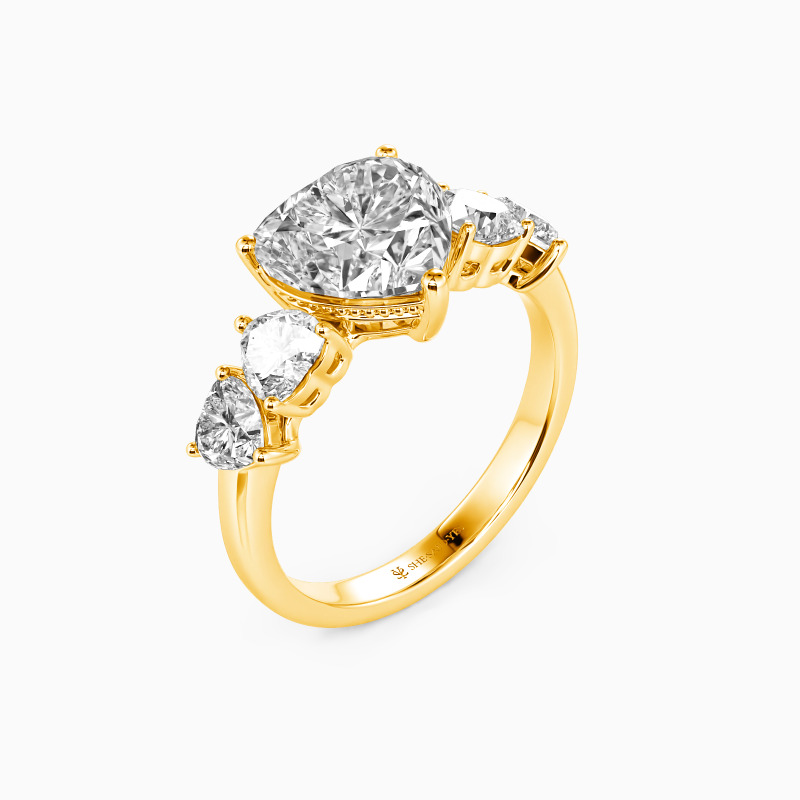 "Face To Your Heart" Heart Cut Side Stone Engagement Ring