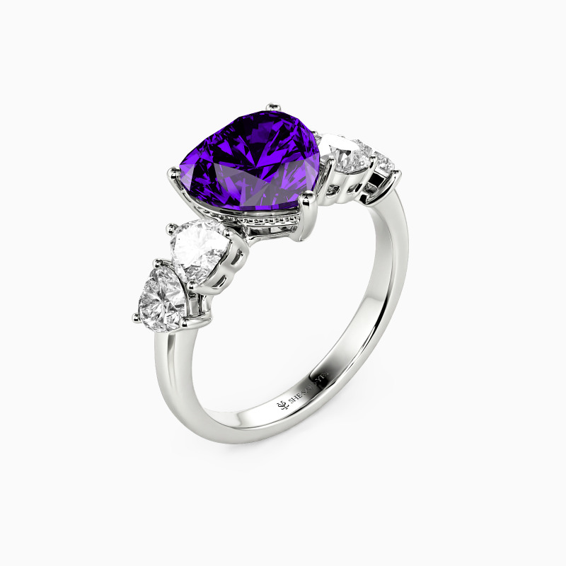 "Face To Your Heart" Heart Cut Side Stone Engagement Ring