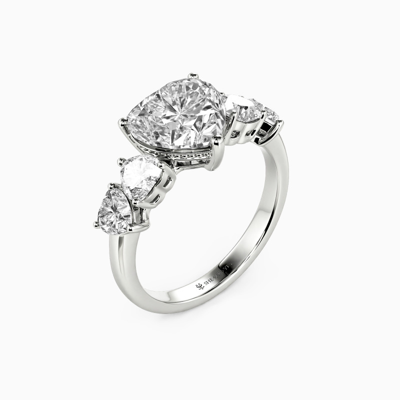 "Face To Your Heart" Heart Cut Side Stone Engagement Ring