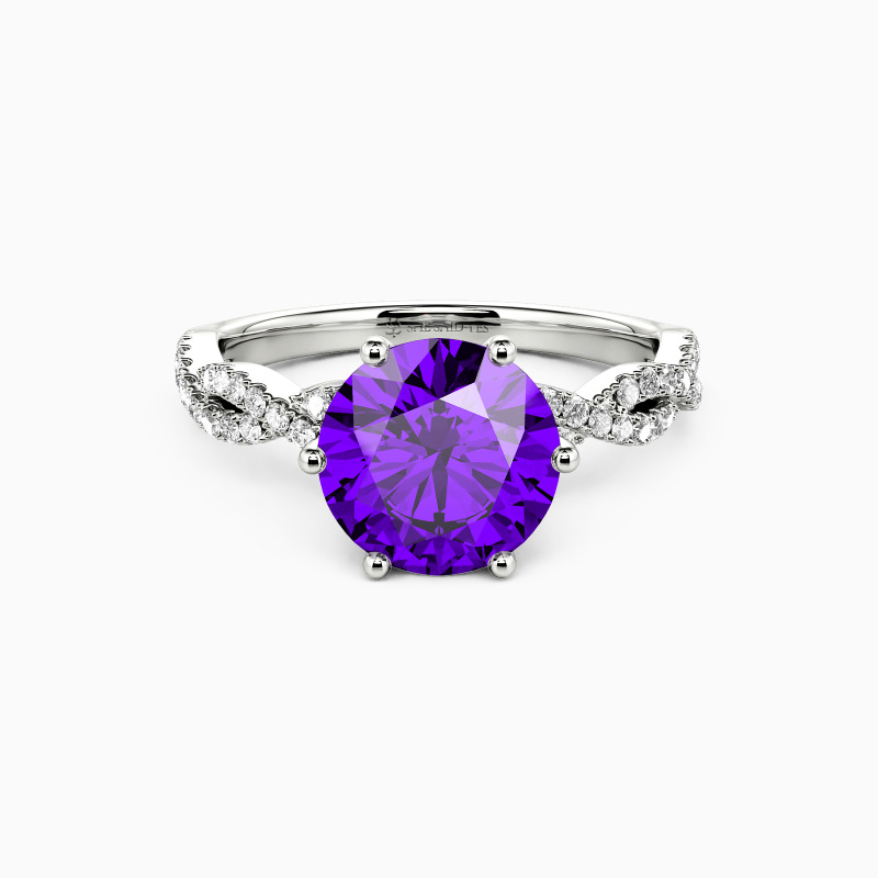 "Love Profusion" Round Cut Side Stone Engagement Ring
