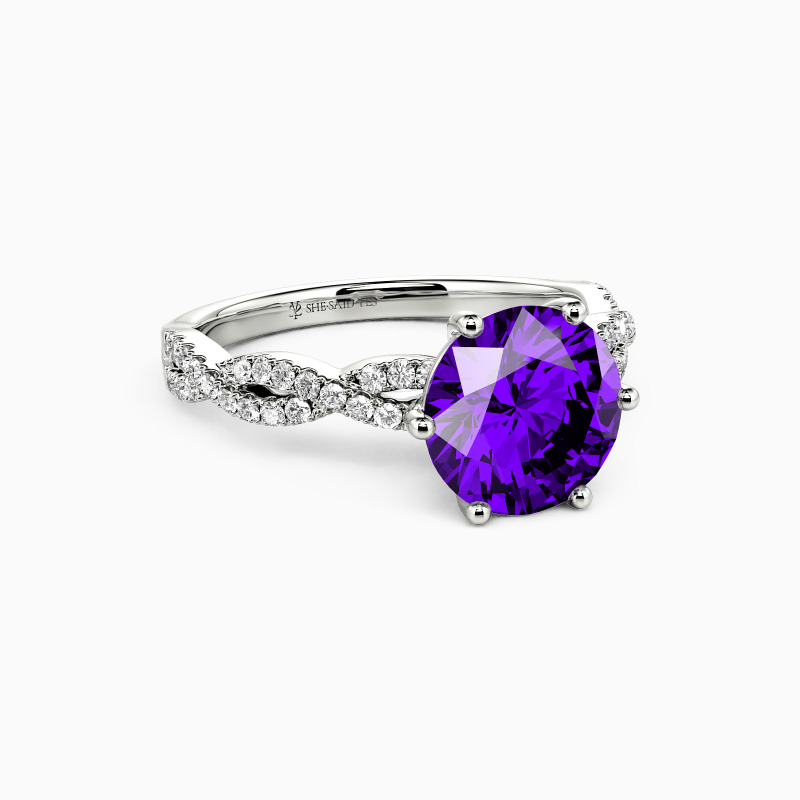 "Love Profusion" Round Cut Side Stone Engagement Ring