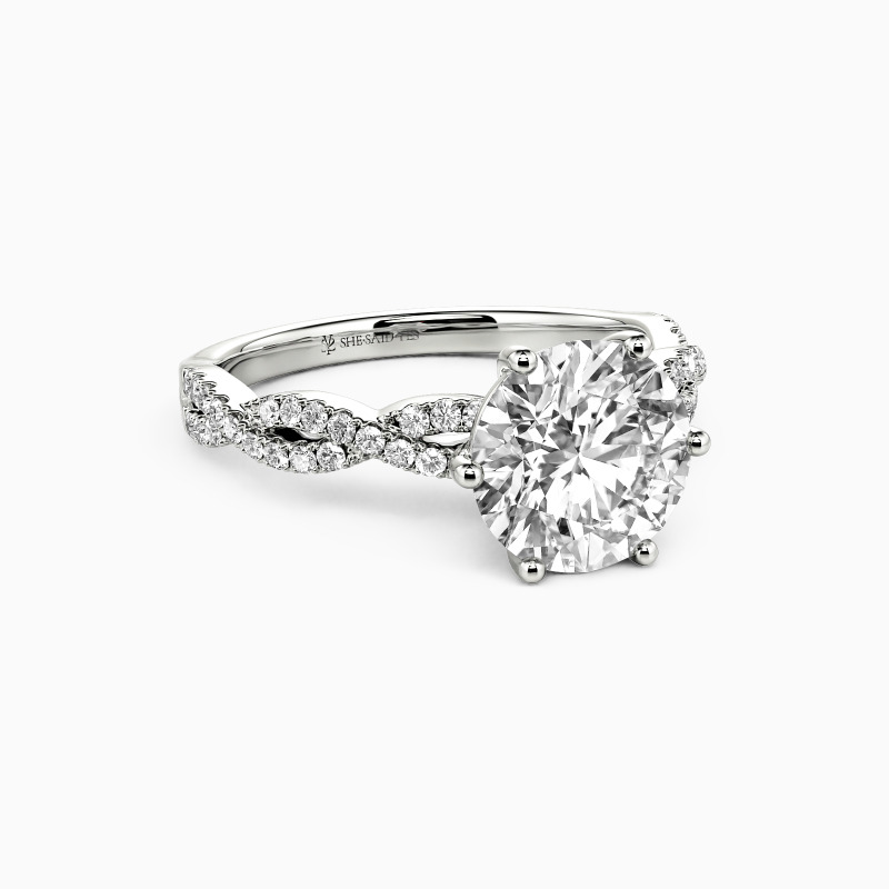 "Love Profusion" Round Cut Side Stone Engagement Ring