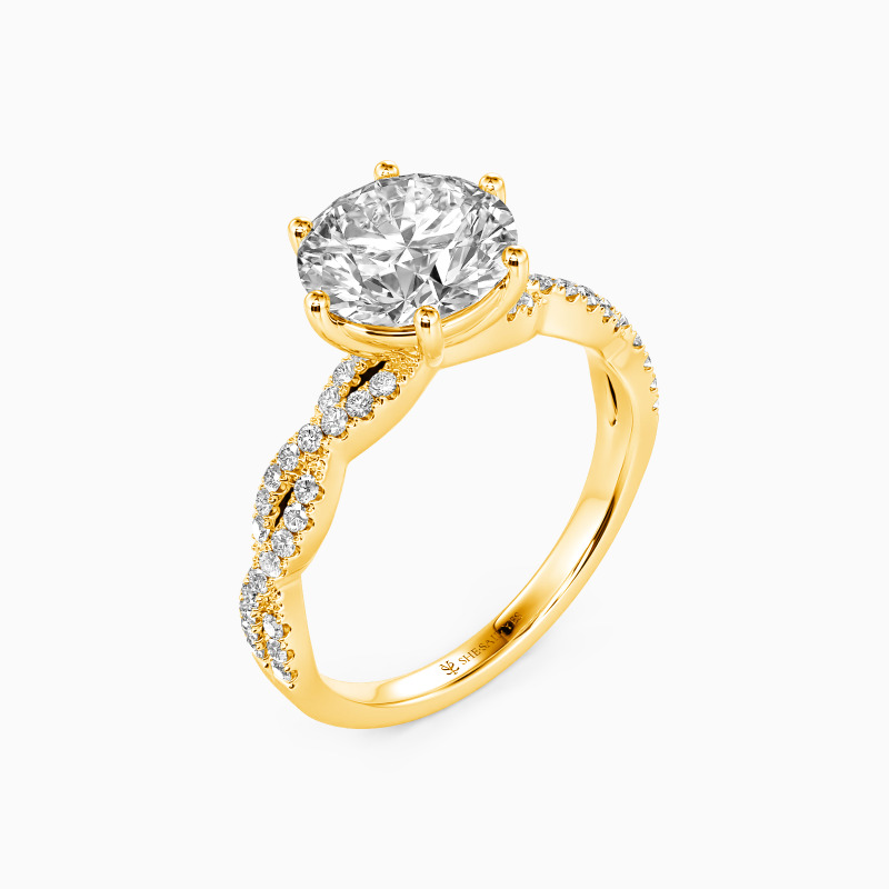 "Love Profusion" Round Cut Side Stone Engagement Ring