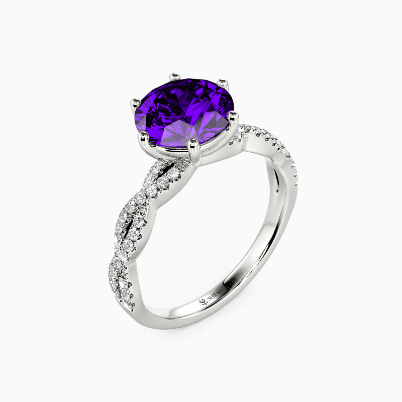 "Love Profusion" Round Cut Side Stone Engagement Ring