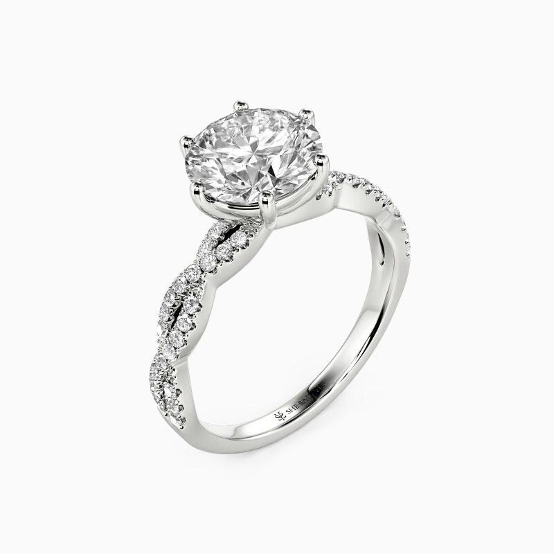 "Love Profusion" Round Cut Side Stone Engagement Ring