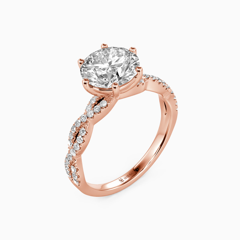"Love Profusion" Round Cut Side Stone Engagement Ring