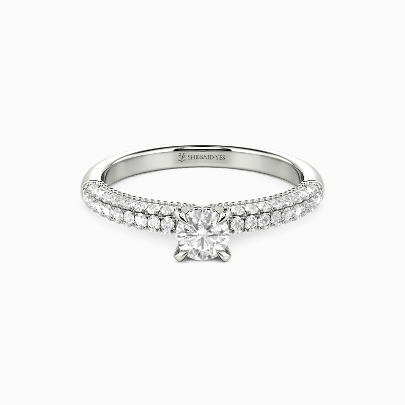 "My Pretty" 0.3ct Round Cut Side Stone Engagement Ring