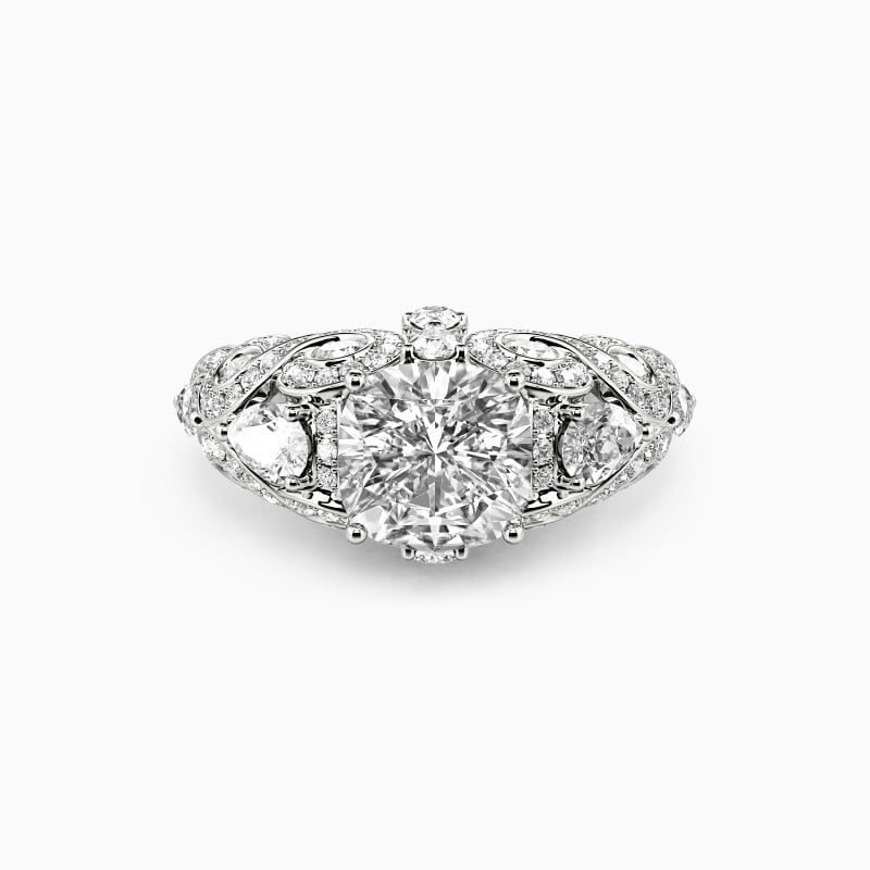 "My Keen Affection" Cushion Cut Side Stone Engagement Ring