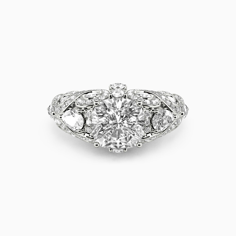 "My Keen Affection" Cushion Cut Side Stone Engagement Ring