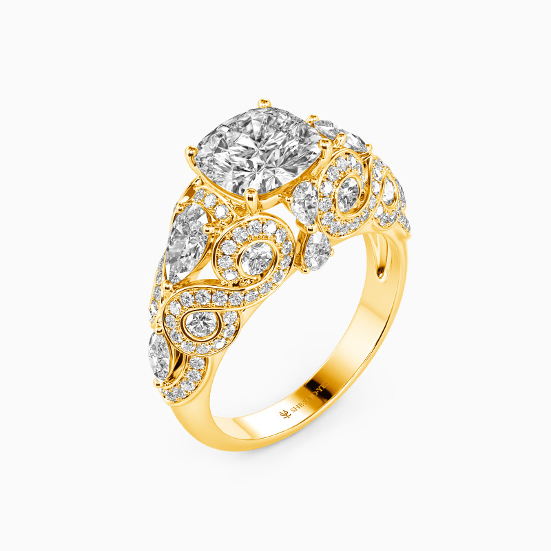 "My Keen Affection" Cushion Cut Side Stone Engagement Ring