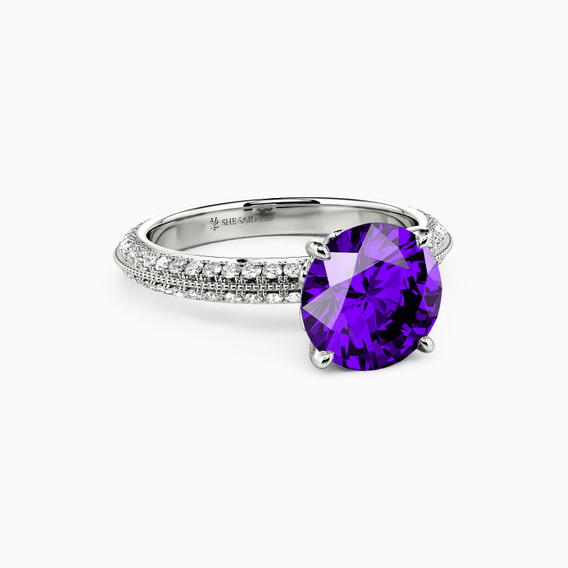 "Every Moment of Love" Round Cut Side Stone Engagement Ring