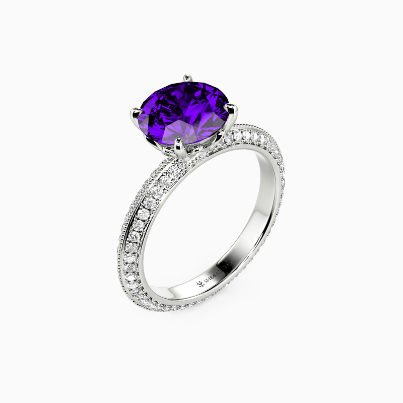"Every Moment of Love" Round Cut Side Stone Engagement Ring
