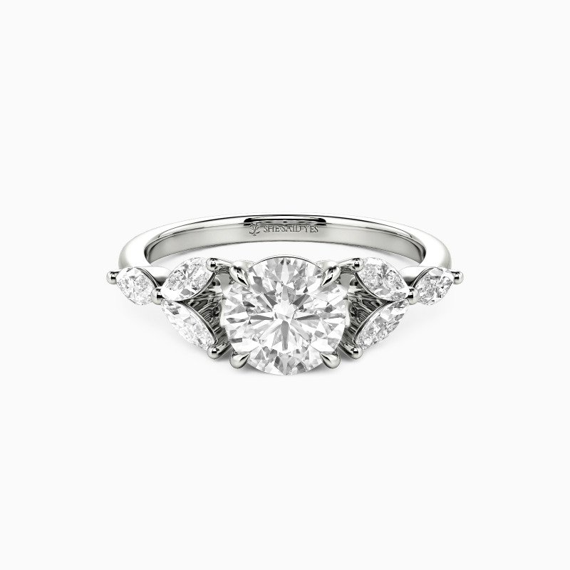 "Garden of Peace" 0.8ct Round Cut Side Stone Engagement Ring