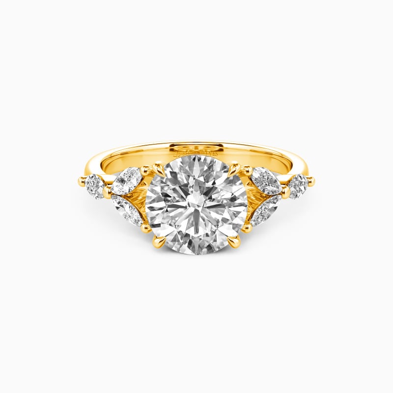 "Garden Of Peace" Round Cut Side Stone Engagement Ring