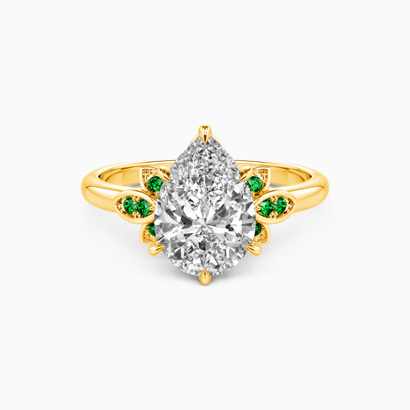 "Wings of Love" Pear Cut Side Stone Engagement Ring