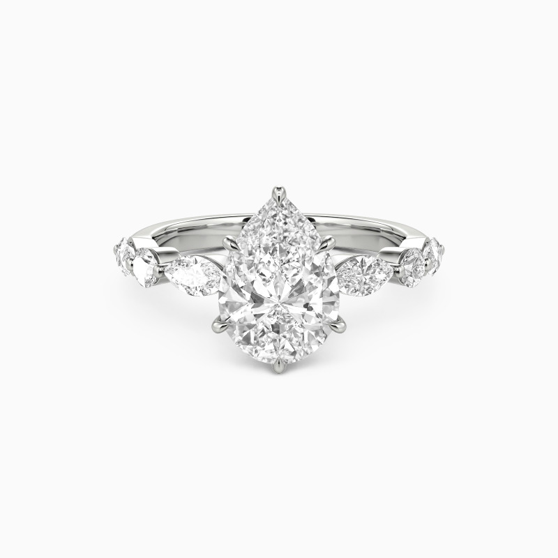 SHE·SAID·YES "Holy Promise" 2ct Pear Cut Side Stone Engagement Ring