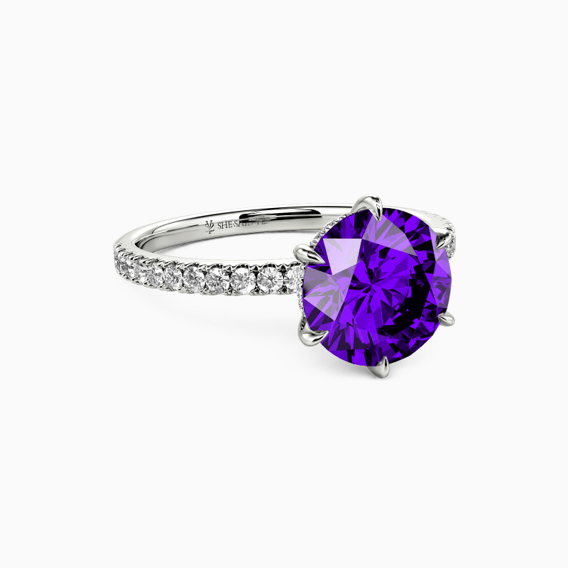"In The Name Of Love" Round Cut Side Stone Engagement Ring