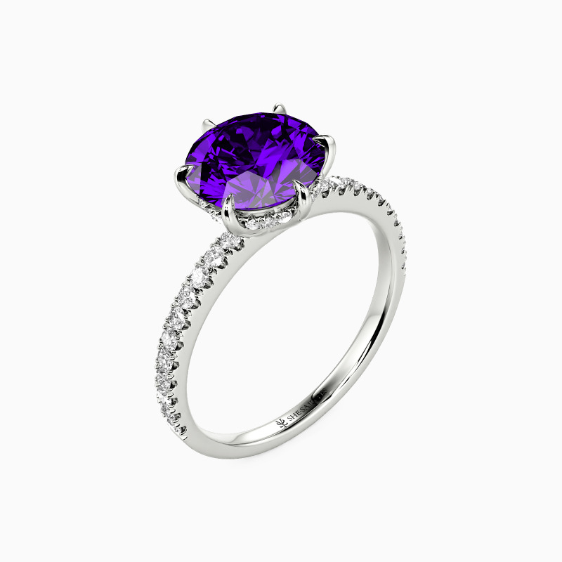 "In The Name Of Love" Round Cut Side Stone Engagement Ring