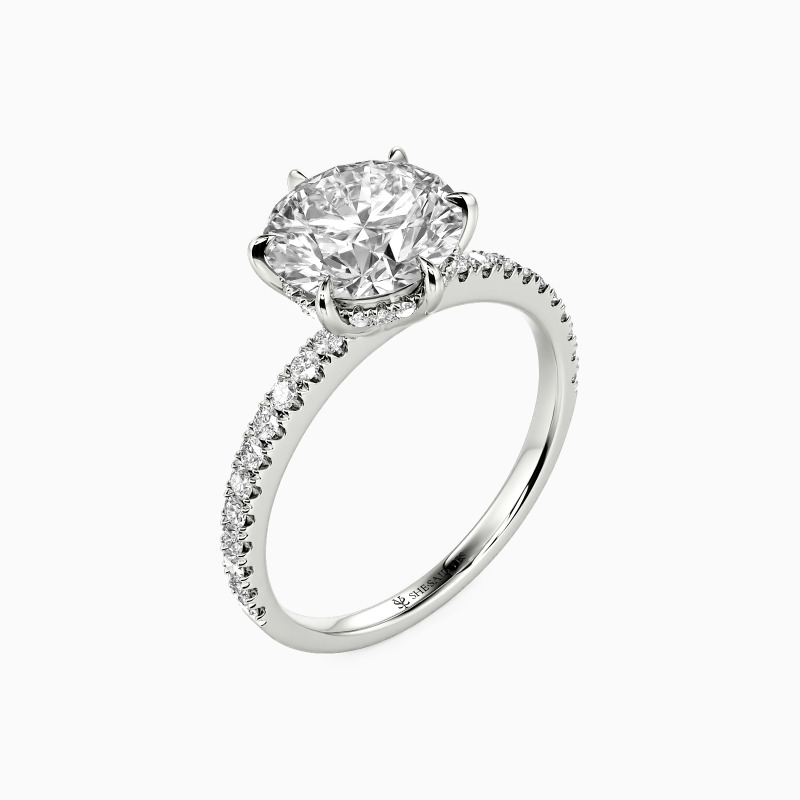 "In The Name Of Love" Round Cut Side Stone Engagement Ring