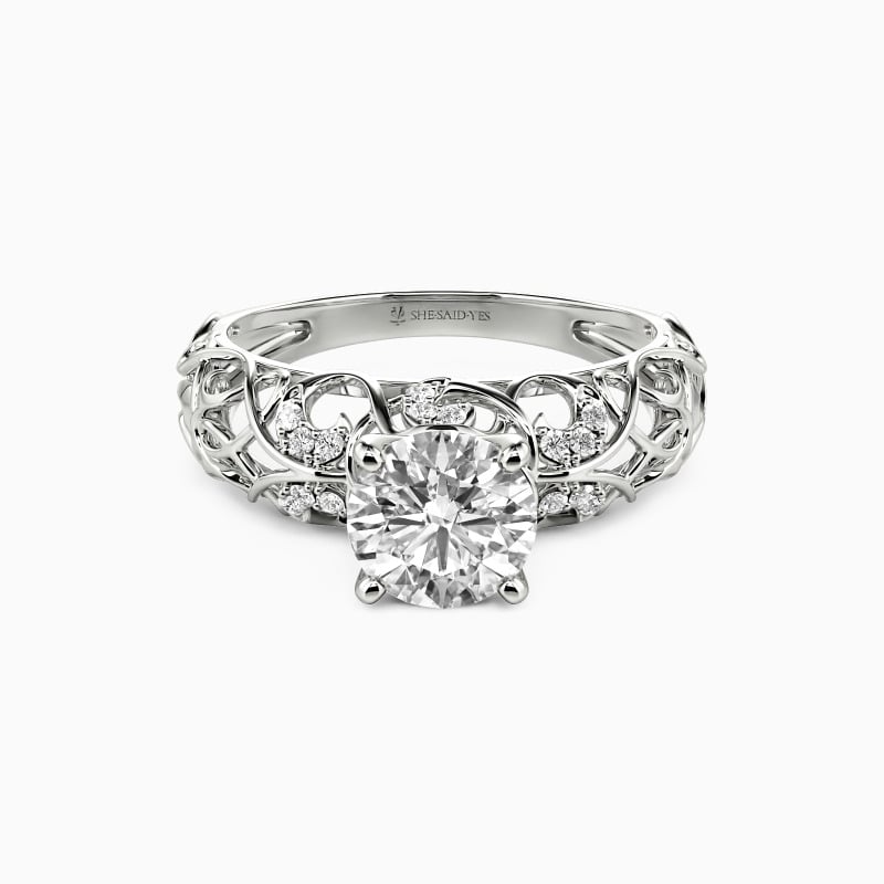 "The Starry Heavens" Round Cut Side Stone Engagement Ring