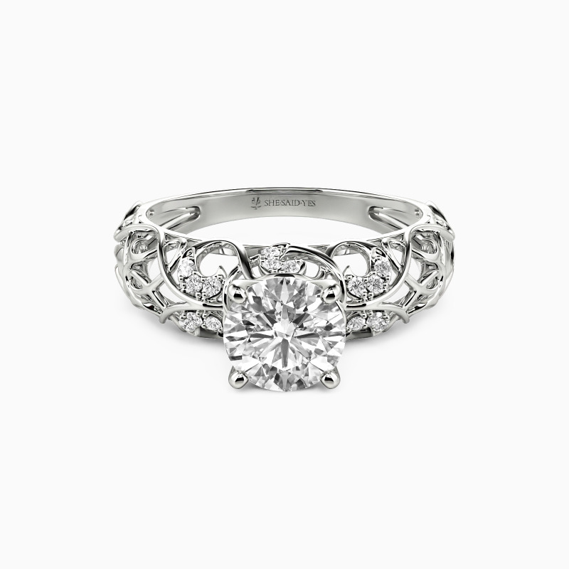 "The Starry Heavens" Round Cut Side Stone Engagement Ring