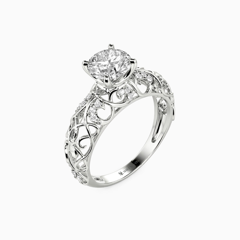 "The Starry Heavens" Round Cut Side Stone Engagement Ring