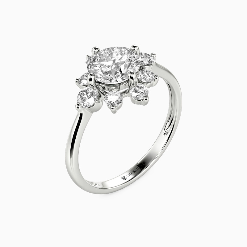 "You Light Up My Life" Round Cut Side Stone Engagement Ring