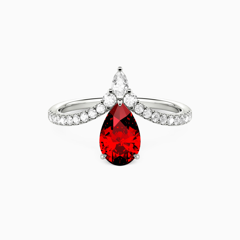 "A Drop of Memories" Pear Cut Side Stone Engagement Ring
