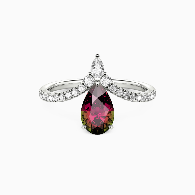 "Goutte de souvenirs" Bague de fiançailles poire avec pierres latérales
