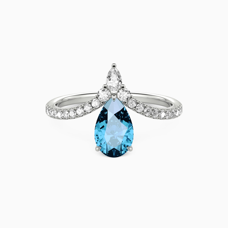 "Goutte de souvenirs" Bague de fiançailles poire avec pierres latérales