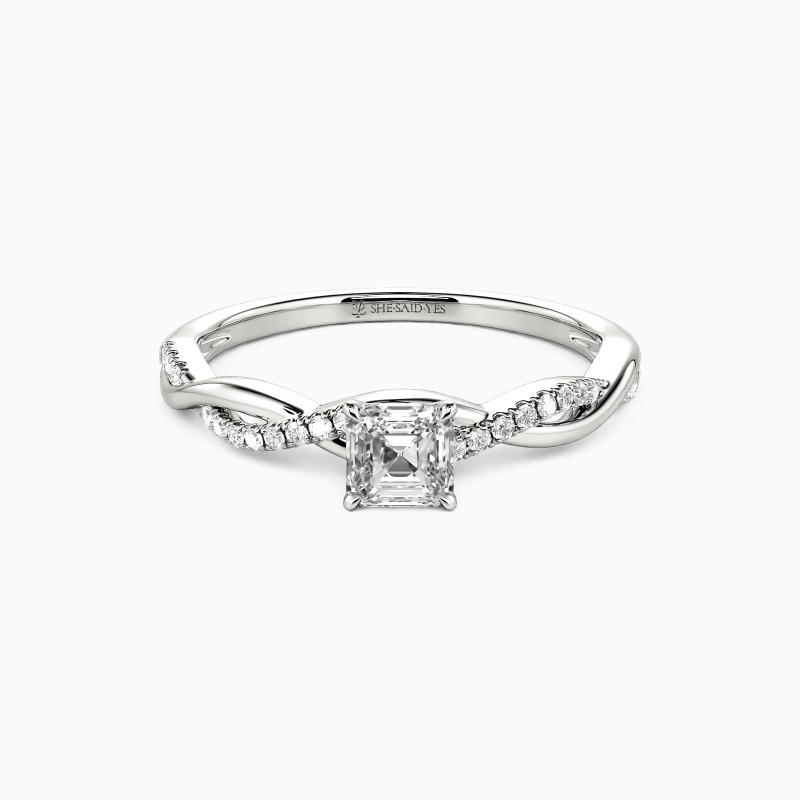 "Soulmate's Promise" 0.35ct Asscher Cut Side Stone Engagement Ring