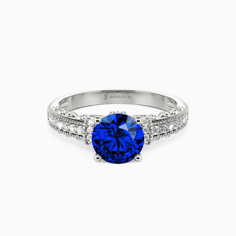 "Blessings" Round Cut Side Stone Engagement Ring