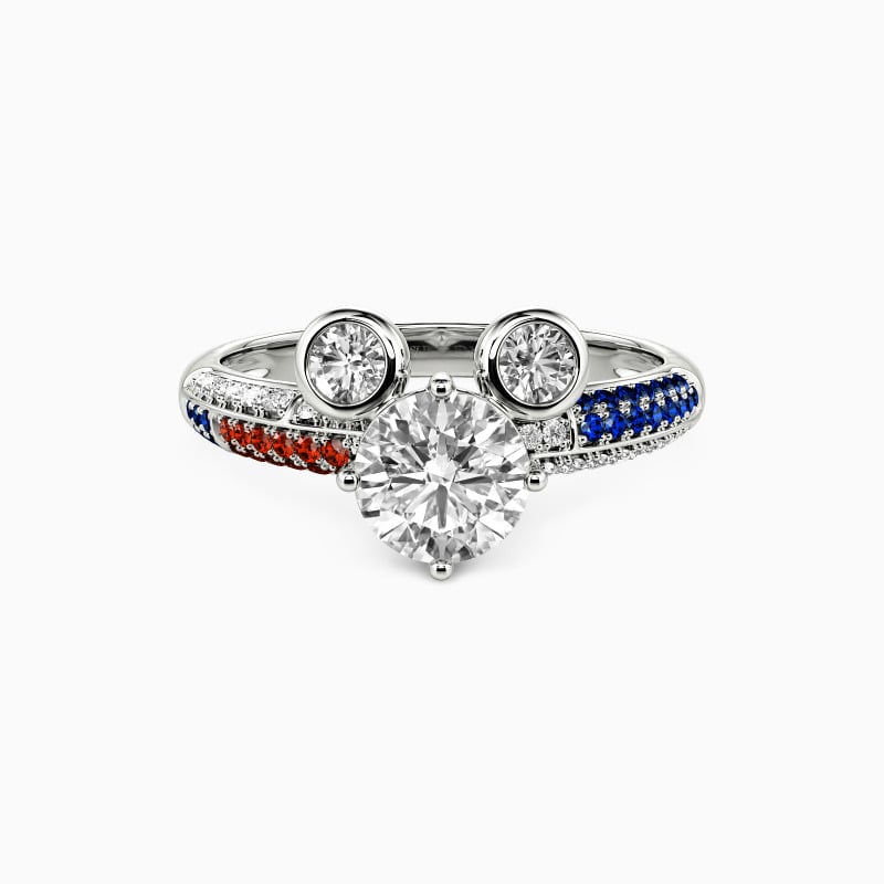 "Genuine Passion" Round Cut Side Stone Engagement Ring