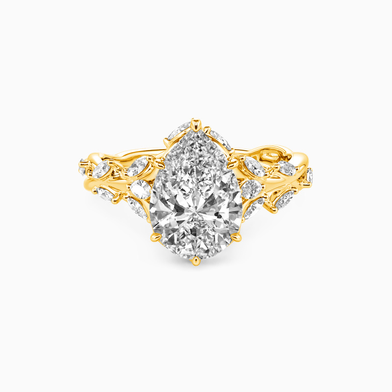 "Whisper of Flowers" Pear Cut Side Stone Engagement Ring