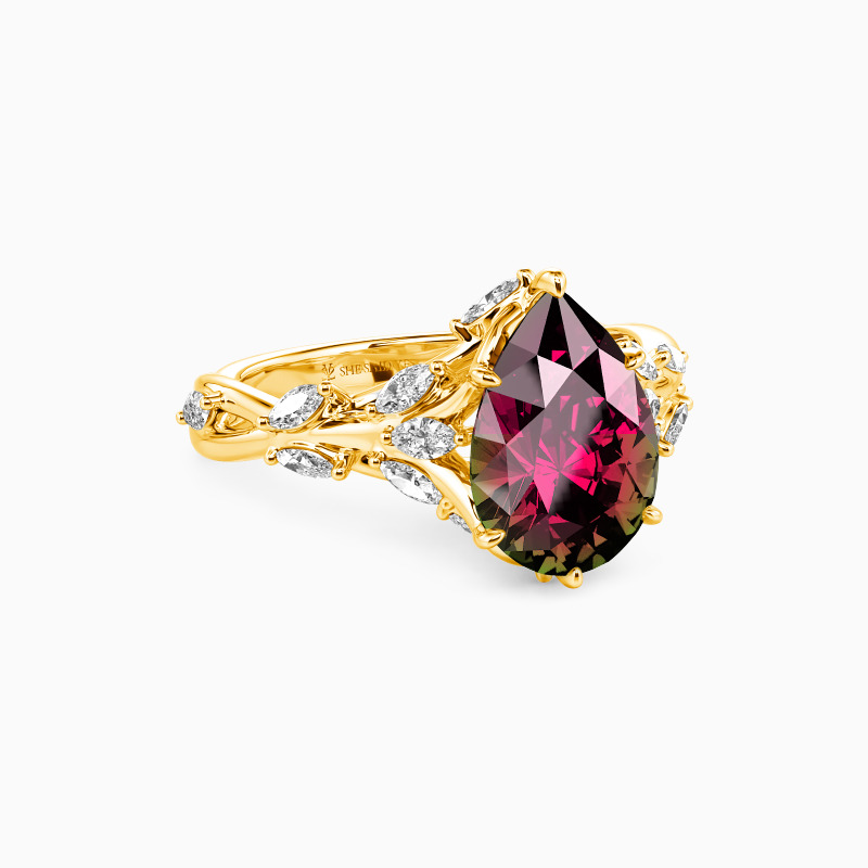 "Whisper Of Flowers" Pear Cut Side Stone Engagement Ring