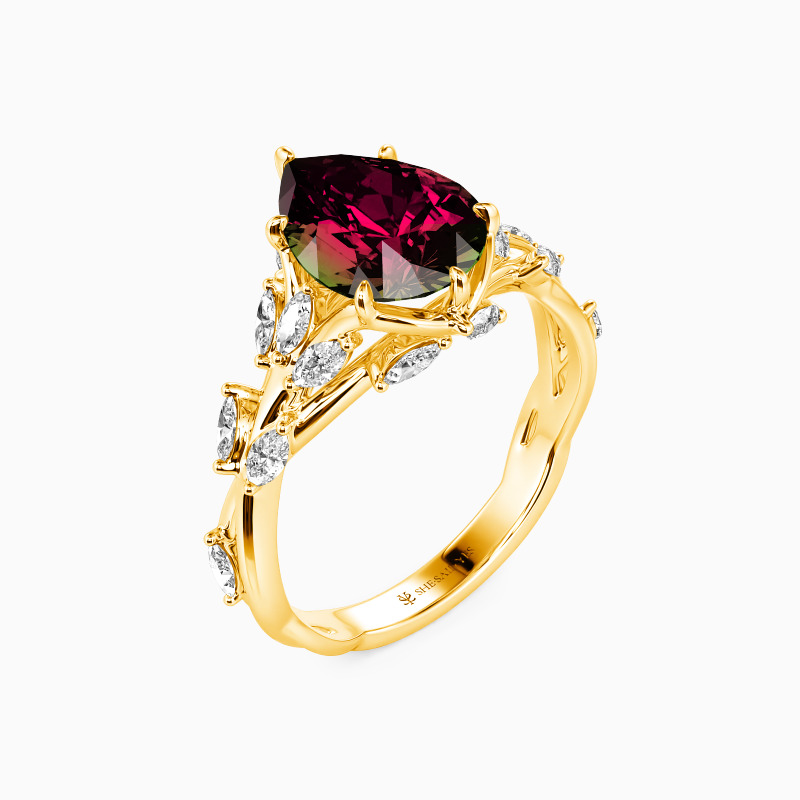 "Whisper Of Flowers" Pear Cut Side Stone Engagement Ring