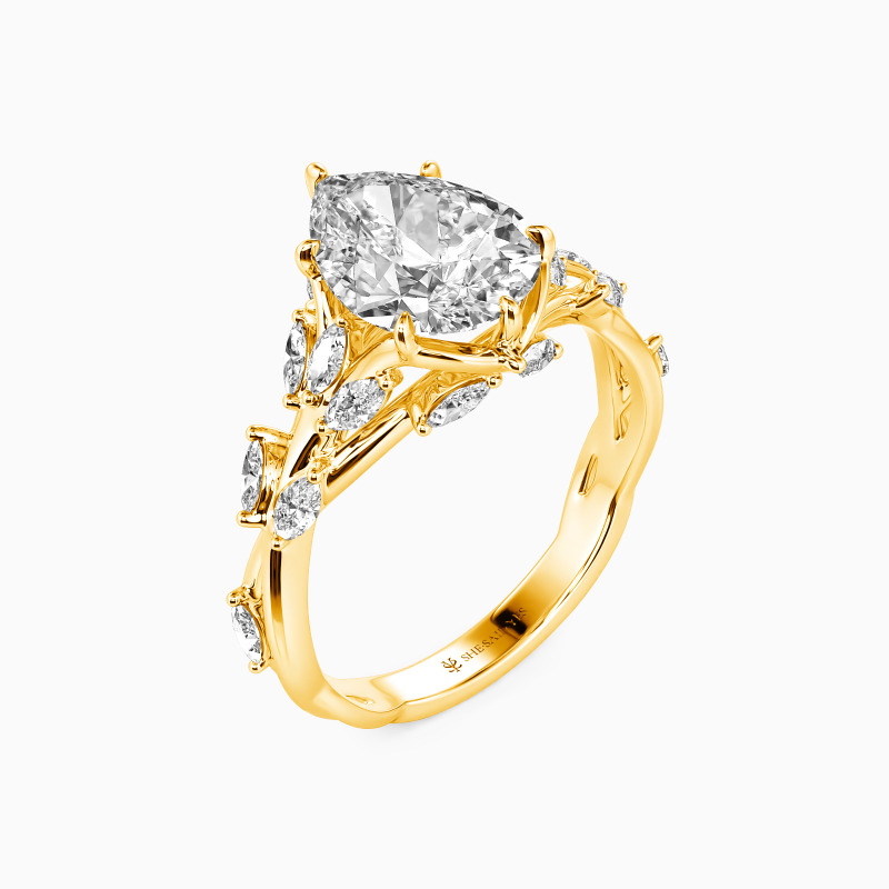 "Whisper Of Flowers" Pear Cut Side Stone Engagement Ring