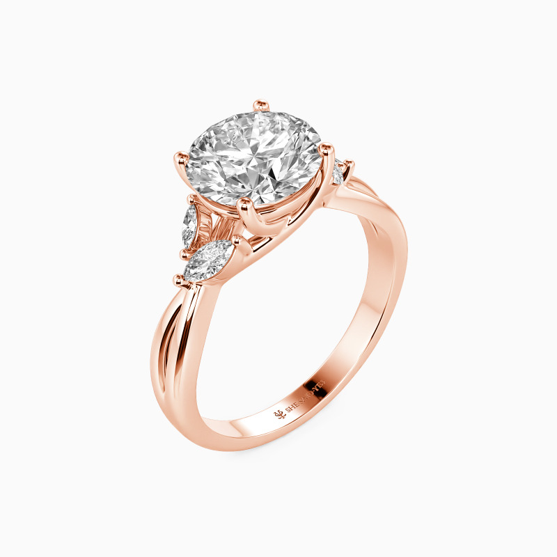 "The Best Part In My Life" Round Cut Side Stone Engagement Ring