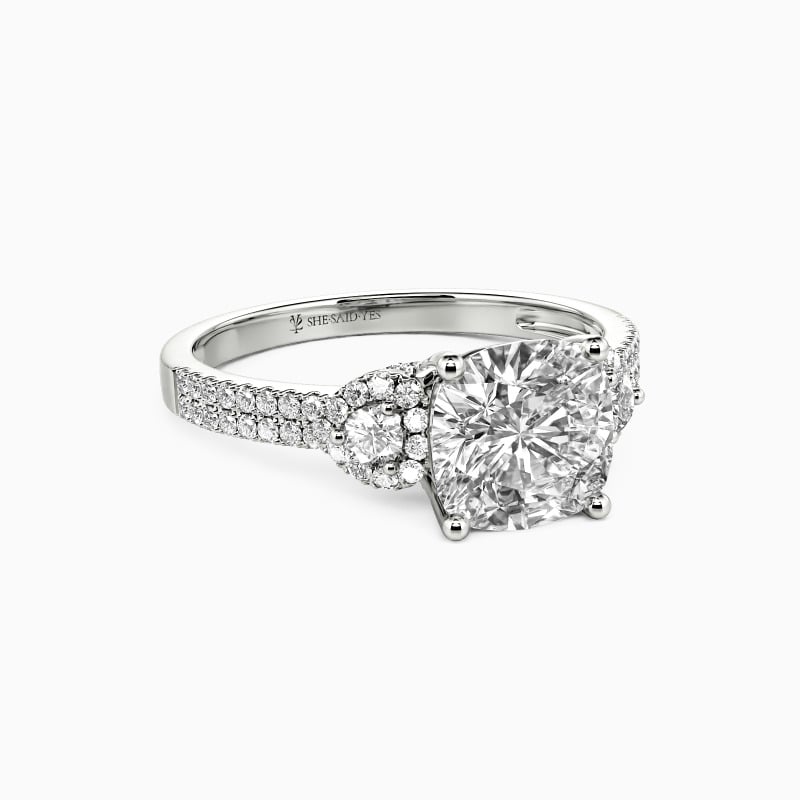 "Grow Old With Me" 2ct Cushion Cut Side Stone Engagement Ring