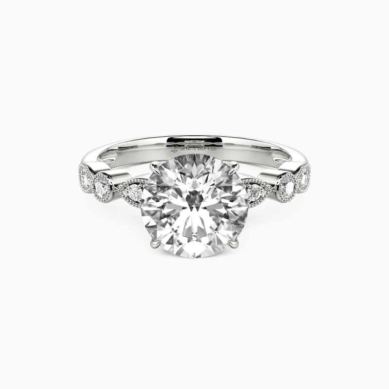 "Sweetness Of Mine" Round Cut Side Stone Engagement Ring