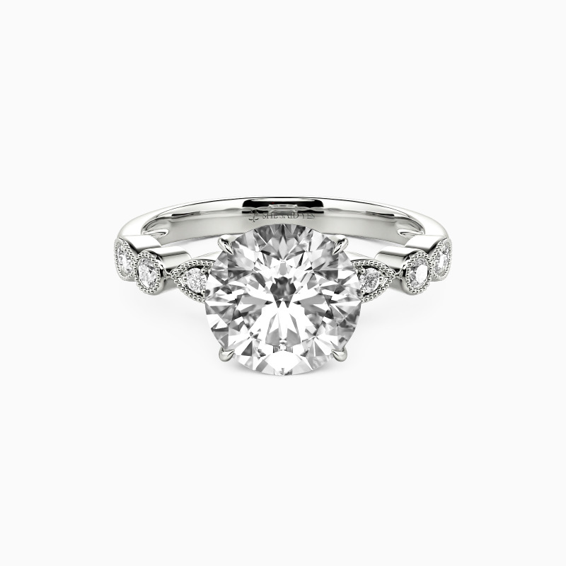 "Sweetness of Mine" Round Cut Side Stone Engagement Ring